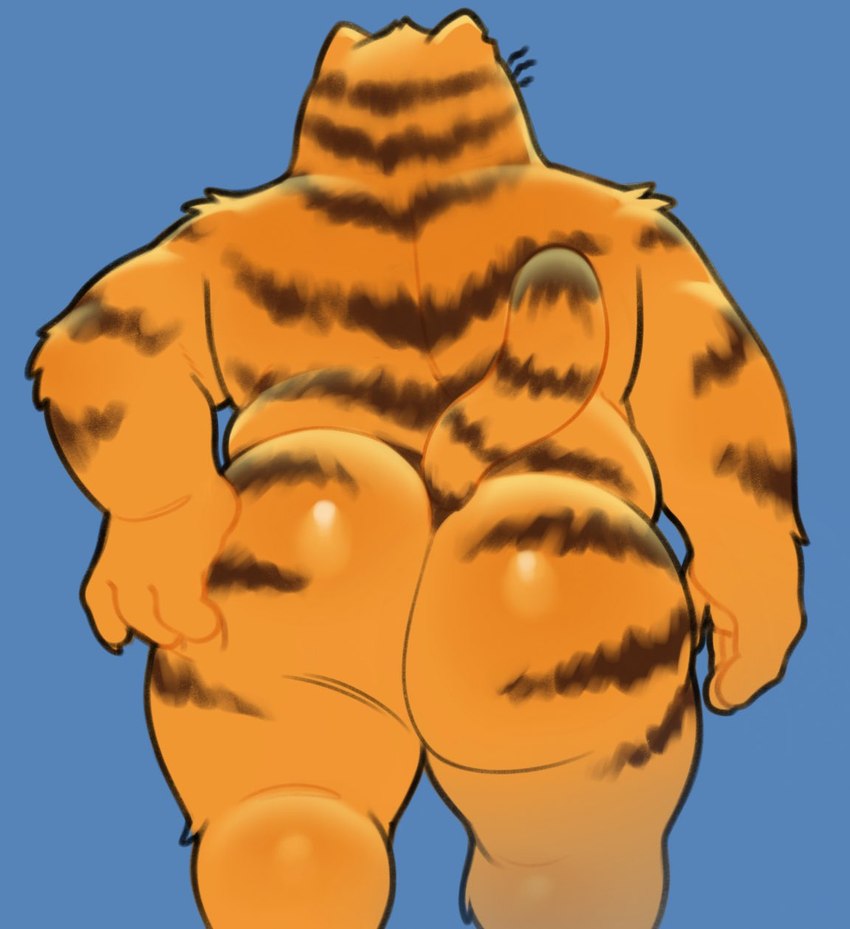 anthro big_butt butt fur love_handles male mature_male nude orange_body orange_fur overweight overweight_anthro overweight_male rear_view scratching scratching_butt simple_background slightly_chubby slightly_chubby_male solo striped_body striped_fur stripes tail hunnipanda garfield_(series) nickelodeon sony_corporation sony_pictures the_garfield_movie_(2024) vic_(garfield) domestic_cat felid feline felis mammal hi_res