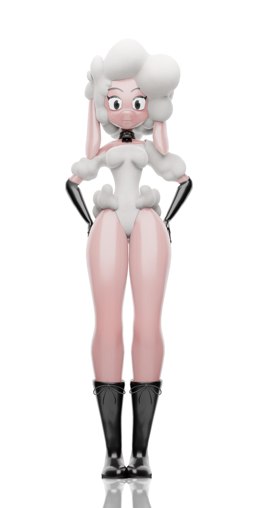 anthro clothed clothing female hair looking_at_viewer partially_clothed simple_background smile solo 404four asdfmovie beep_beep_i'm_a_sheep bovid caprine mammal sheep 1:2 absurd_res digital_media_(artwork) hi_res meme