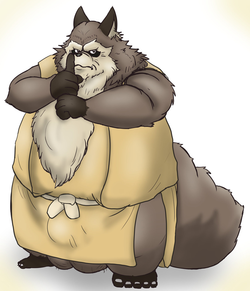 anthro balls big_balls brown_body brown_fur bulge clothing fur genitals humanoid_hands kemono male overweight overweight_anthro overweight_male robe simple_background solo white_background mametanu_tanuki ghibli pom_poko inugami_gyoubu_(pom_poko) canid canine mammal raccoon_dog tanuki 2020 absurd_res hi_res