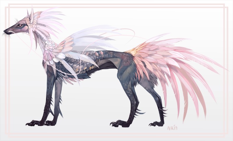 ambiguous_gender claws feathers feral fur multicolored_body multicolored_fur pink_body pink_feathers scales simple_background solo spikes spikes_(anatomy) spurs spurs_(anatomy) white_background nukerooster feonix 2017