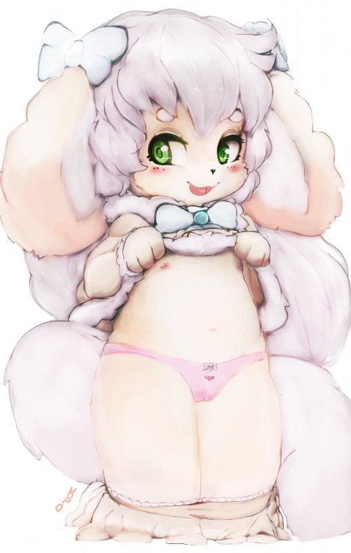 anthro blush clothing female flat_chested green_eyes navel panties slightly_chubby solo thick_thighs tongue tongue_out underwear young young_anthro cupckpo mei_(sirbrownbear) canid canine canis domestic_dog mammal absurd_res hi_res