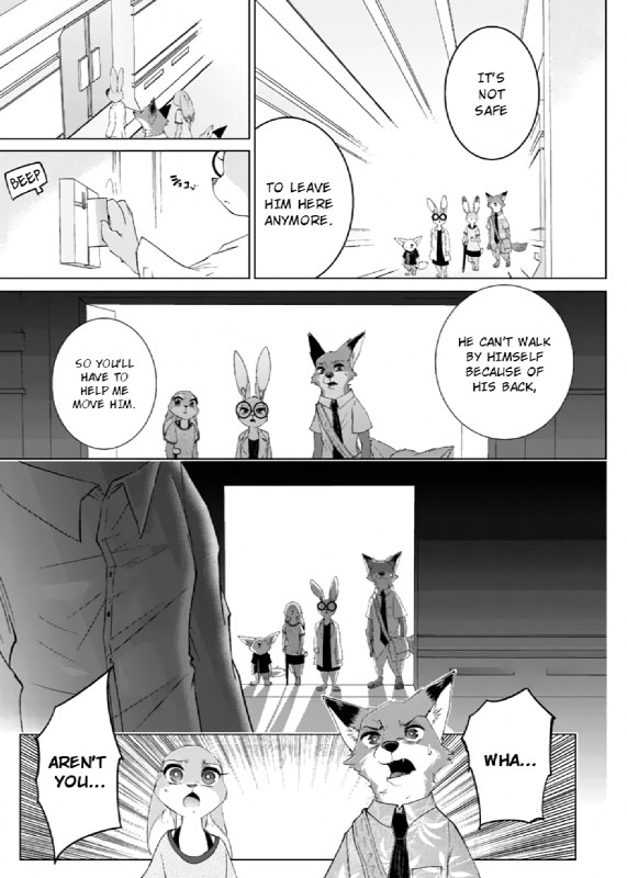 anthro dialogue female fur male text namagakiokami disney zootopia finnick_(zootopia) judy_hopps nick_wilde owen_clerk tracy_siren canid canine fennec_fox fox lagomorph leporid mammal rabbit red_fox true_fox comic english_text hi_res monochrome