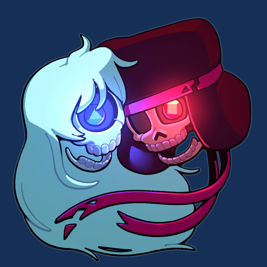 accessory afro ambiguous_gender blue_hair bone duo floating glowing_gem hair headband not_furry skeleton skull teeth discount-supervillain cartoon_network steven_universe ruby_(steven_universe) sapphire_(steven_universe) alien alien_humanoid animated_skeleton cyclops gem_(species) humanoid ruby_(gem_species) sapphire_(gem_species) undead 1:1 alpha_channel digital_media_(artwork)