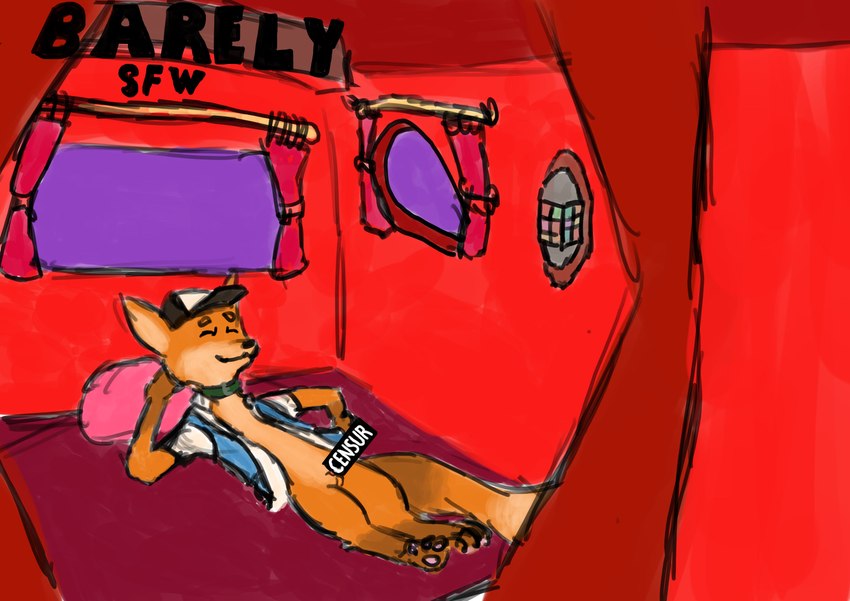 1970s_theme anthro balls car carpet censor_bar censored_genitalia censored_penis clothing collar furniture_lamp genitals hat headgear headwear male medium_truck shag_rug solo topwear truck van vehicle vest genericpixelfox genericpixelfox_(genericpixelfox) canid canine fox mammal red_fox true_fox absurd_res censored hi_res meme