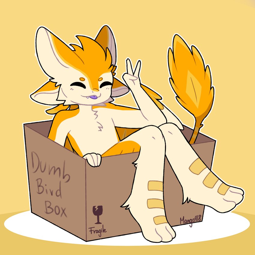 3_fingers 3_toes 4_ears anthro blep box brown_box cardboard cardboard_box container dumb_bird_box eyebrows eyes_closed feather_hair feathers feet fingers gesture hair hand_gesture in_box in_container male male_anthro multi_ear nude nude_anthro nude_male orange_body orange_ears orange_eyebrows orange_feathers orange_hair orange_tail orange_wings pseudo_hair purple_tongue scutes simple_background sitting solo tail toes tongue tongue_out v_sign white_arms white_inner_ear white_legs white_wings winged_arms wings yellow_background yellow_scutes mango418 ravashi_(dynnie) avali avian 1:1 2023 hi_res signature male_(lore)