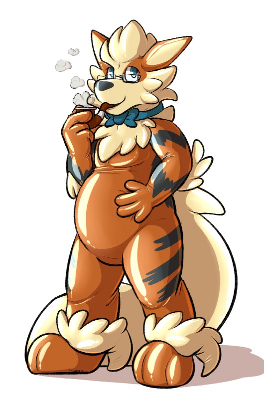 3_toes 4_fingers anthro anthrofied belly black_nose blue_eyes bow_(feature) bow_tie eyewear feet fingers glasses glistening inflatable latex looking_at_viewer male markings simple_background smile smoking smoking_pipe solo standing stripes toes white_background tallarra nintendo overzen_(characters) pokemon arcanine_dad_(overzen) animate_inanimate arcanine canid canine generation_1_pokemon living_inflatable mammal pokemon_(species) 2016 digital_drawing_(artwork) digital_media_(artwork) hi_res