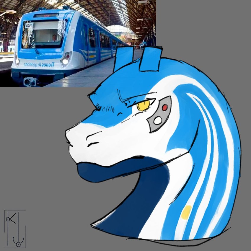 2_horns argentina argentine_flag blue_body blue_countershading blue_horn blue_markings countershade_neck countershading csr_emu_(train) dark_body electric_railcar feral frown furrowed_brow grey_background grey_markings headlights horn machine male markings multicolored_body multicolored_scales ossicone photo pupils railcar reverse_countershading scale_markings scales scowl short_horn simple_background small_horn solo stripes train vehicle white_body white_stripes yellow_eyes kiba_winchester china_south_locomotive_&_rolling_stock how_to_dragon_your_train mythology trenes_argentinos dragon hybrid living_machine living_train living_vehicle locomorph mythological_creature mythological_scalie reptile scalie 1:1 2023 digital_drawing_(artwork) digital_media_(artwork) headshot_portrait meme portrait reference_image signature