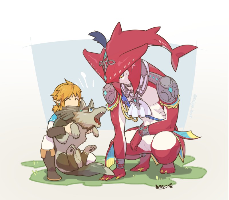 link, link, and prince sidon (the legend of zelda and etc) created by mojaranmo (artist)