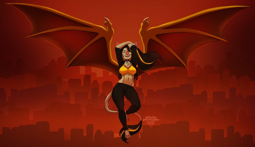 anthro barefoot breasts clothed clothing feet female membrane_(anatomy) membranous_wings midriff navel smile solo toes wings kittydee verelle bat mammal 2021 digital_media_(artwork) hi_res