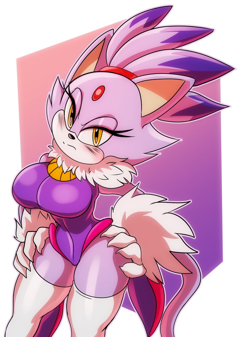 anthro big_breasts breasts clothed clothing female hand_on_hip legwear purple_body solo thigh_highs wide_hips solratic sega sonic_the_hedgehog_(series) blaze_the_cat domestic_cat felid feline felis mammal hi_res