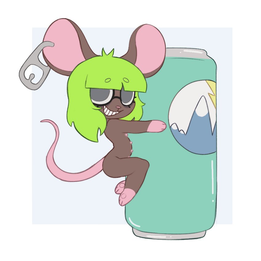 anthro beverage_can big_ears brown_body ear_piercing female grey_eyes improvised_piercing mouse_tail multi_nipple nipples nude piercing simple_background smile solo white_background young young_anthro young_female linen_lolita mammal mouse murid murine rodent 1:1