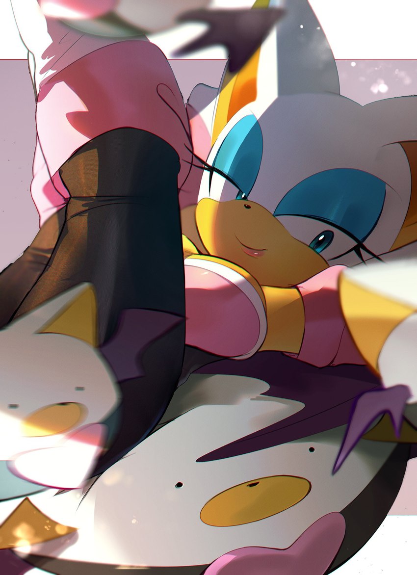 anthro armwear breasts clothing eyeshadow female fur lipstick looking_at_viewer lying makeup narrowed_eyes on_back simple_background smile solo tan_body tan_skin white_body white_fur wings pachirisus sega sonic_the_hedgehog_(series) bat_cracker rouge_the_bat bat mammal hi_res