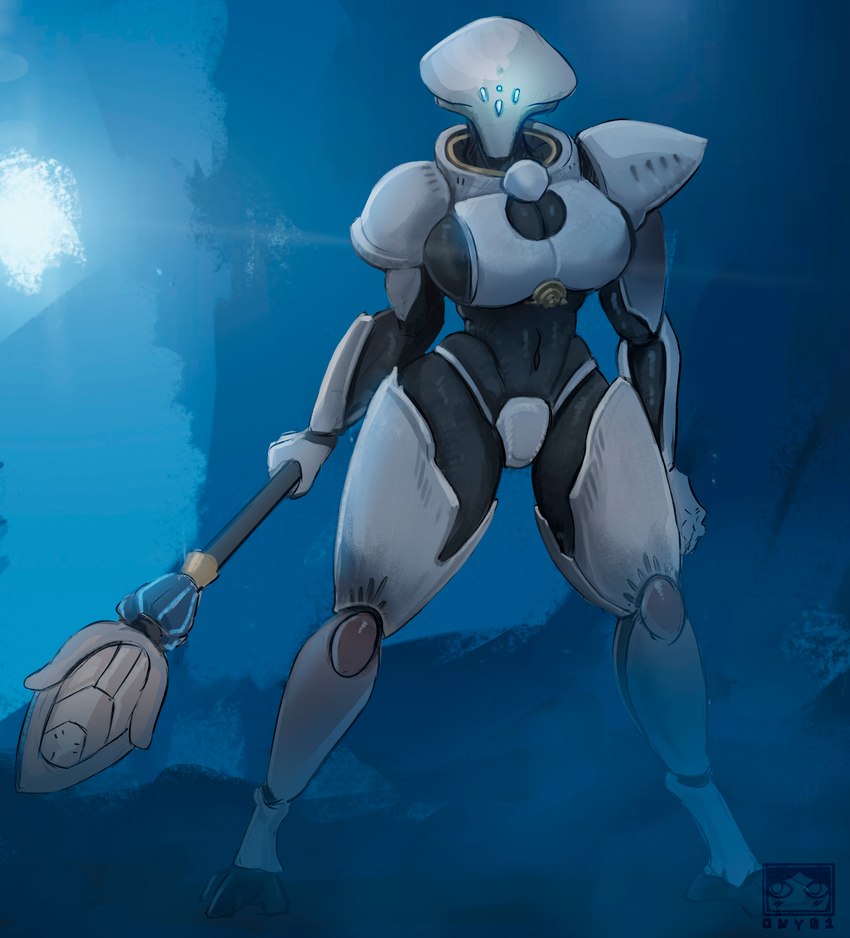 armor black_body black_skin body_armor breasts cleavage_cutout cutout female side_boob solo thick_thighs weapon ony01 helldivers sony_corporation sony_interactive_entertainment alien alien_humanoid humanoid illuminate_(helldivers) hi_res