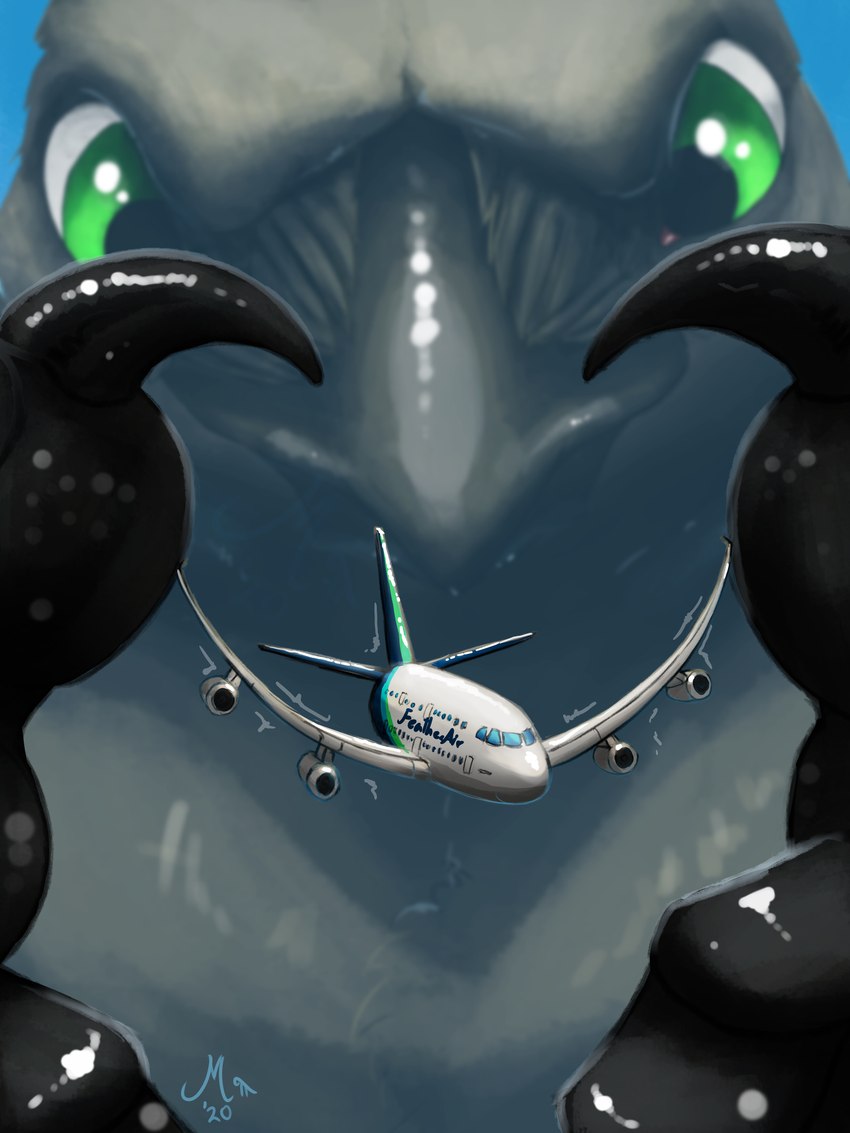 aircraft airplane ambiguous_gender black_body black_feet black_scales feet feral green_eyes macro macro_feral scales solo vehicle magpi mag_(magpi) avian bird corvid magpie_(corvid) oscine passerine 2020 3:4 digital_media_(artwork) hi_res signature nonbinary_(lore)