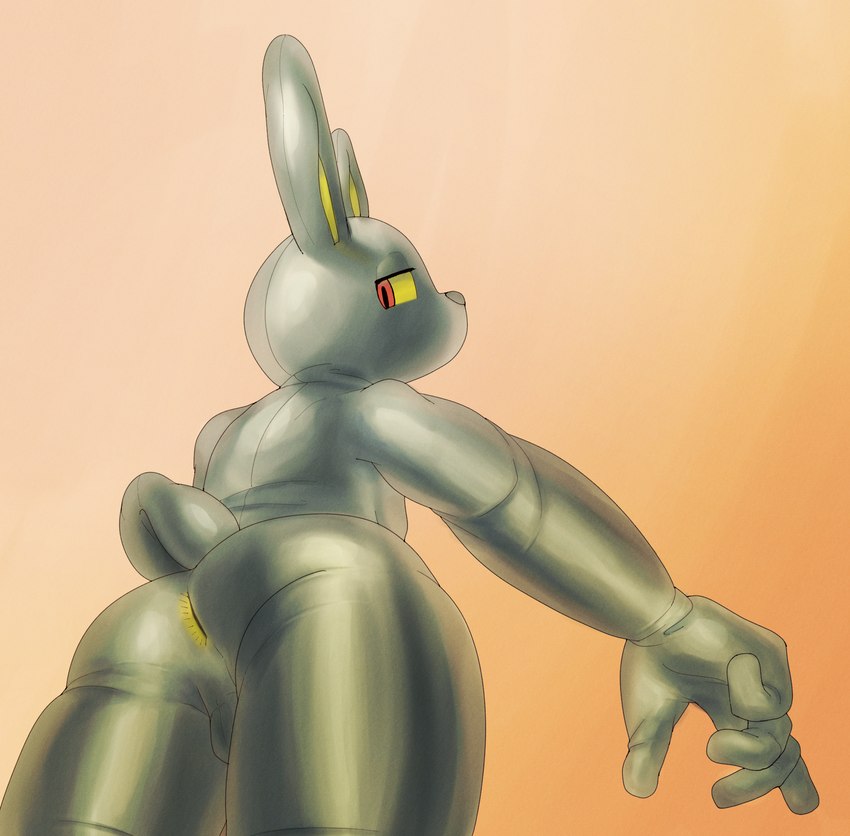 anthro anus latex mouthless null null_bulge simple_background solo tail yellow_anus gojo_preto gojo_(gojo_preto) animate_inanimate lagomorph leporid living_clothing mammal rabbit digital_media_(artwork) hi_res