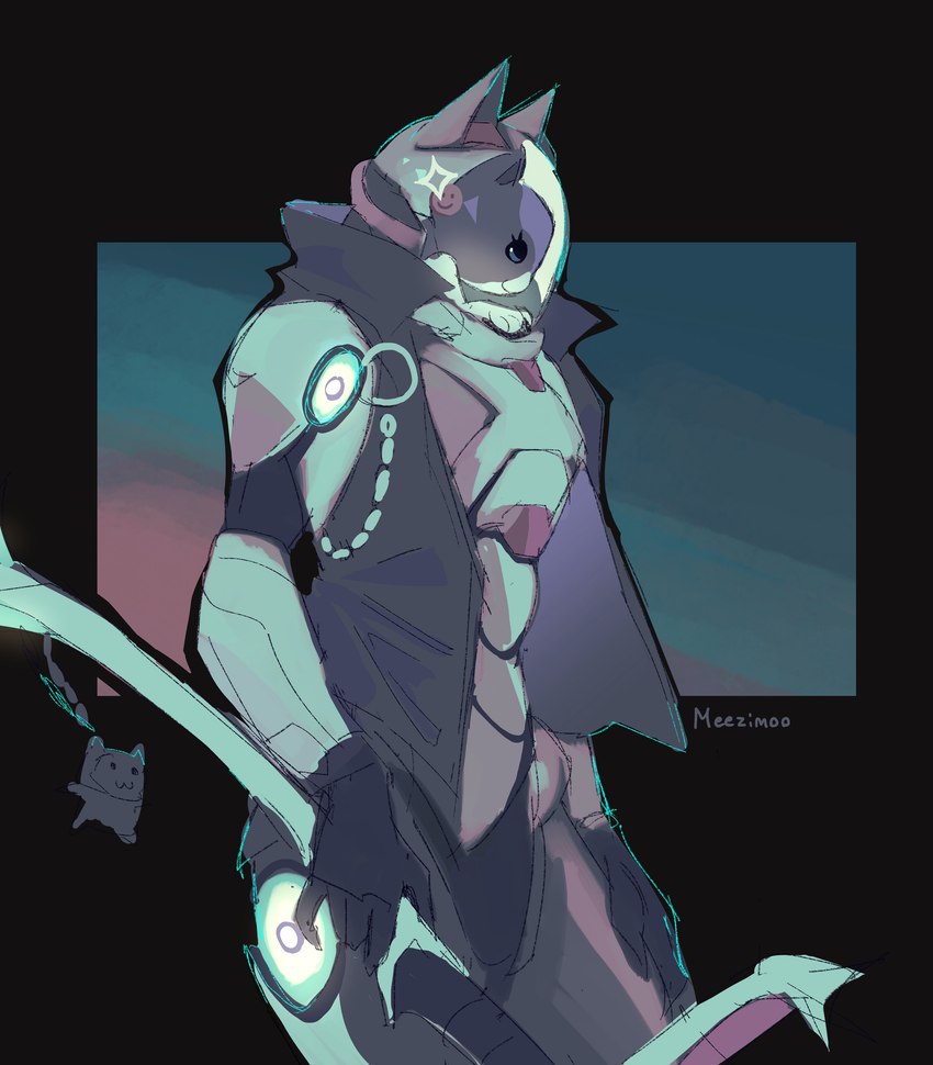 anthro bodysuit chain clothing eyelashes female feral grey_clothing grey_jacket grey_topwear jacket machine mecha pipe sharp_fingers skinsuit solo star tight_clothing topwear white_bodysuit white_clothing white_skinsuit meezimoo epic_games fortnite katt_(fortnite) domestic_cat felid feline felis mammal robot absurd_res artist_name hi_res