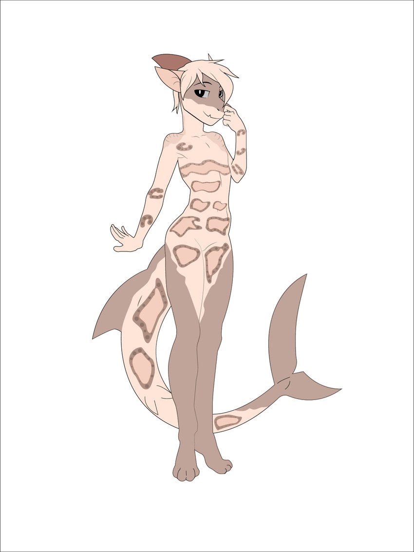 anthro black_border border featureless_crotch femboy looking_at_viewer male smile solo ivegottalent96 fish ground_shark leopard_shark marine shark triakid 3:4 hi_res