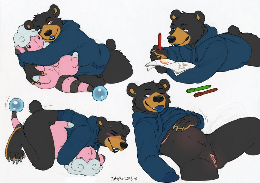 andromorph bottomless chest_scar clothed clothing drawing flashing flashing_pussy hoodie humping humping_plushie intersex masturbation plushie plushophilia scar short_stack solo topwear vaginal vaginal_masturbation visibly_trans matuska nintendo pokemon yamato_burr bear black_bear flaaffy generation_2_pokemon mammal pokemon_(species) ursine sketch_page trans_(lore) trans_man_(lore)