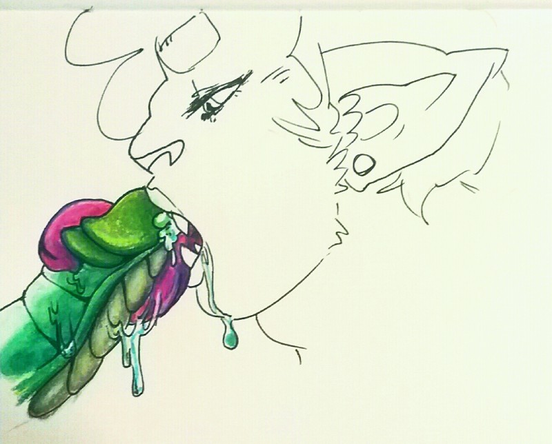 blue_cum bodily_fluids colored_cum cum cum_drip cum_in_mouth cum_inside cum_on_face cum_on_penis disembodied_penis dripping duo ear_piercing erection eyebrows fellatio fur genital_fluids genitals green_penis hair humanoid_pointy_ears licking male male/male open_mouth oral penile penis penis_lick piercing pointy_ears saliva sex sharp_teeth simple_background teeth tongue tongue_out unusual_anatomy unusual_bodily_fluids unusual_cum unusual_genital_fluids unusual_genitalia unusual_penis white_background dinosaurryuzaki cartoon_network ok_k.o.!_let's_be_heroes radicles raymond_boxman animal_humanoid humanoid x-tian restricted_palette traditional_media_(artwork)