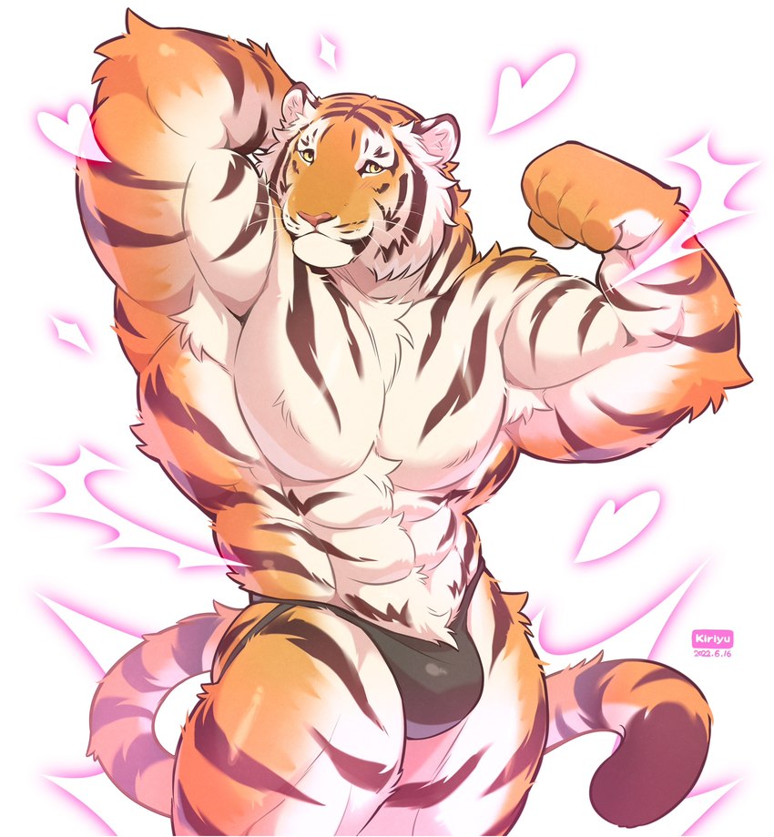 abs anthro armpit_hair biceps big_pecs black_body black_fur body_hair clothing countershading flexing fur jockstrap male muscular muscular_anthro muscular_male orange_body orange_fur pecs pink_nose pose solo striped_body striped_fur stripes underwear giraffe_(artist) lam-chan felid mammal pantherine tiger hi_res