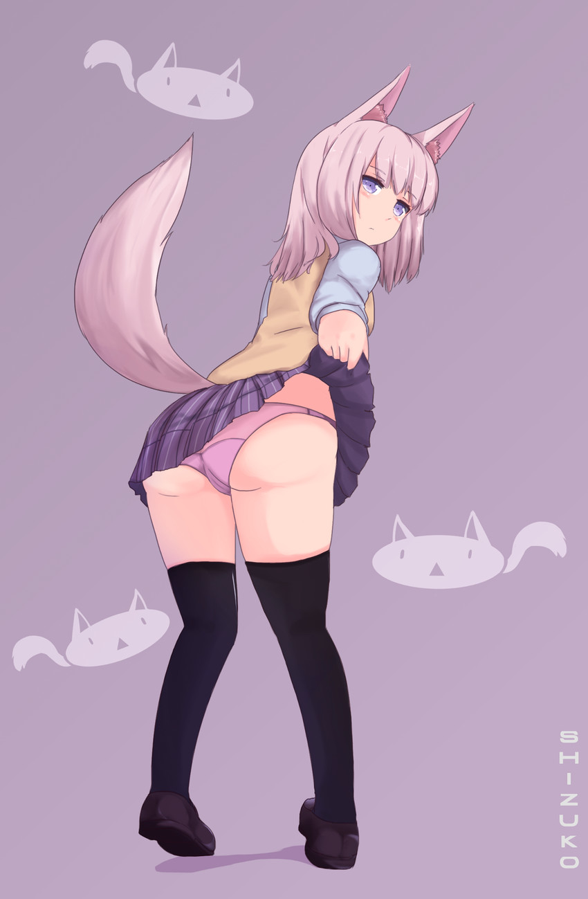 blush bottomwear butt camel_toe clothed clothing clothing_lift female fully_clothed looking_back panties rear_view school_uniform skirt skirt_lift solo underwear uniform nao_(artist) animal_humanoid humanoid digital_media_(artwork) hi_res shaded