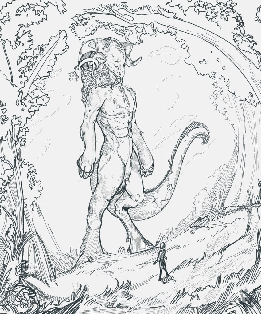 anthro biceps classical duo emotional eye_contact feathered_wings feathers feeling forest fur grass hair leaf looking_at_another male muscular muscular_male nature outside plant renaissance size_difference surrealism tree wings diorionarh mythology deity demon human mammal unknown_species black_and_white hi_res line_art monochrome sketch