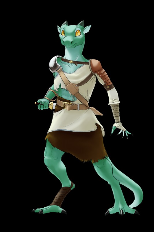 anthro armor clothing solo torn_clothing yellow_eyes dragontherapist kobold scalie 2:3 absurd_res alpha_channel hi_res