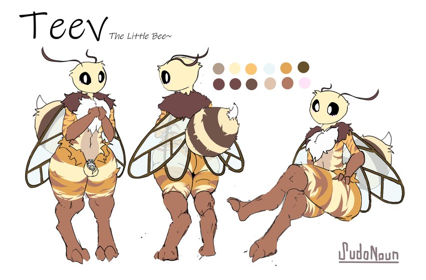 anthro butt chastity_cage chastity_cage_only chastity_device chastity_device_only femboy flat_chastity_cage front_view fur male metal_chastity_cage nude rear_view sitting solo wings sudonoun teev_(sudonoun) arthropod bee humanoid hymenopteran insect model_sheet