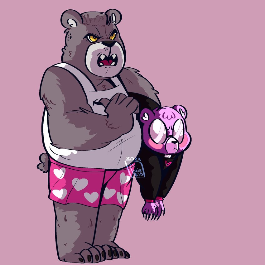 anthro belly blush boxers_(clothing) clothing duo eyewear glasses heart_clothing heart_symbol heart_underwear male overweight overweight_male priest shirt simple_background topwear underwear heinous_gr33n unicorn_wars padre_(unicorn_wars) sargento_caricias bear mammal 1:1 2023 hi_res