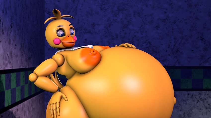 areola beak belly belly_expansion bib big_areola big_belly big_breasts black_eyebrows bloated blonde_hair blue_eyes breasts expansion eyebrows eyelashes female hair hand_on_belly hand_on_leg hand_on_own_belly hand_on_own_leg hand_on_own_thigh hand_on_thigh huge_belly hyper hyper_belly inflation inside looking_at_belly looking_at_own_belly looking_down looking_down_at_self machine navel nipples orange_areola orange_beak orange_nipples outie_navel pink_cheeks side_view smile solo tail thick_thighs white_bib yellow_body yellow_tail ryguy555 five_nights_at_freddy's five_nights_at_freddy's_2 scottgames toy_chica_(fnaf) animatronic avian bird chicken galliform gallus_(genus) phasianid robot robot_anthro 16:9 2025 3d_(artwork) colored digital_media_(artwork) hi_res shaded source_filmmaker_(artwork) widescreen