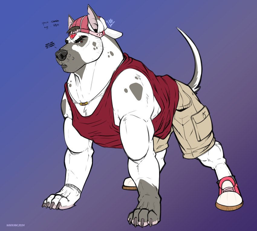 ball basketball_(ball) clothed clothing feral jock male mongrel_dog solo narram tanner_(narram) canid canine canis canis_species(narram) domestic_dog mammal absurd_res hi_res