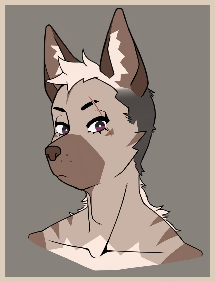 anthro eye_scar eyebrows facial_scar female inner_ear_fluff looking_at_viewer male male_anthro scar solo three-quarter_view tuft dewebu tlali_ramos hyena mammal brown_theme digital_drawing_(artwork) digital_media_(artwork) headshot_portrait hi_res portrait restricted_palette warm_colors trans_(lore) trans_woman_(lore)