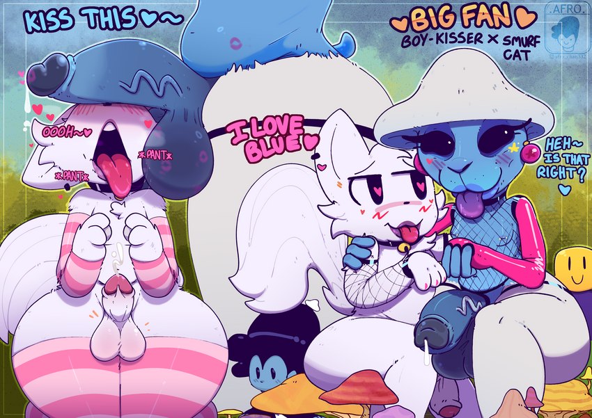 anthro balls big_balls big_penis duo femboy genitals male penis sex afro_chan332 blue_smurf_cat boy_kisser_(meme) silly_cat_(mauzymice) smurf_cat absurd_res hi_res meme