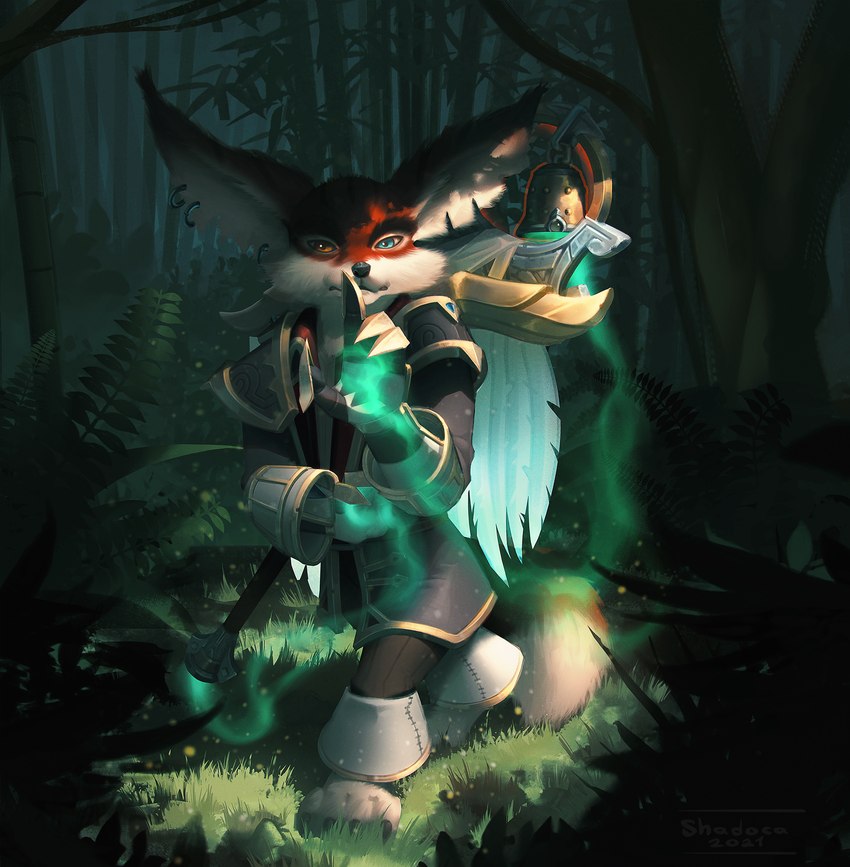 anthro forest heterochromia plant tree shadoca blizzard_entertainment warcraft canid mammal vulpera 2021 hi_res