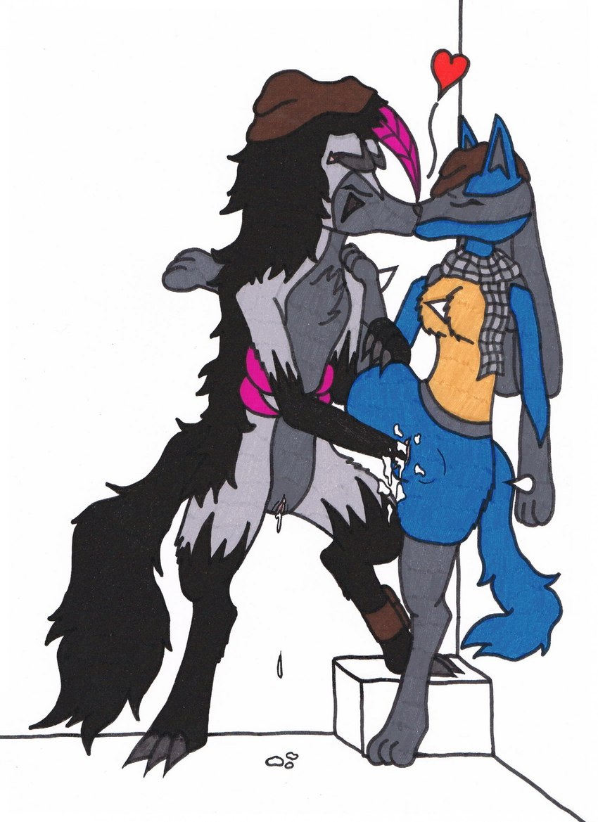 anthro claws dripping_pussy duo female female/female fisting_partner genitals hand_in_pussy heart_symbol kissing paws pussy spikes vaginal luwickios97 nintendo pokemon generation_3_pokemon generation_4_pokemon generation_7_pokemon hybrid lucario lycanroc midnight_lycanroc mightyena pokemon_(species) hi_res