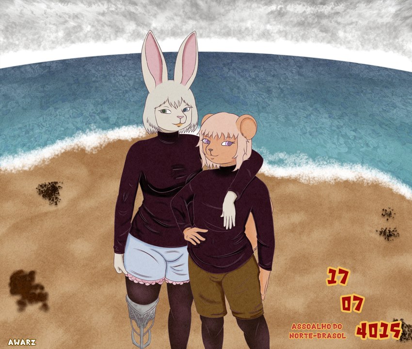 anthro beach duo femboy lips orange_lips prosthetic slightly_chubby awarz uny_grostia zakerty lagomorph mammal rodent sciurid tree_squirrel hi_res