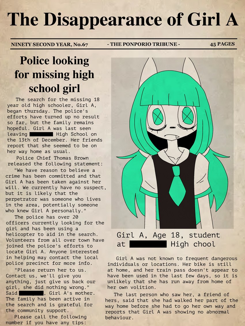 anthro female glamfur high_school_student news news_article newspaper sample solo student text ponporio girl_a 3:4 absurd_res cover_art english_text hi_res