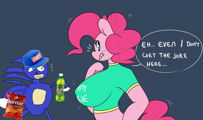 anthro arms_bent beverage big_breasts bottle breasts citrus_soda container duo female plastic plastic_bottle plastic_container raised_hand soda soda_bottle text tucked_arm somescrub doritos friendship_is_magic frito-lay hasbro mlg mountain_dew my_little_pony sega sonic_the_hedgehog_(series) hugtastic_pinkie_pie pinkie_pie_(mlp) sanic sonic_the_hedgehog earth_pony equid equine eulipotyphlan hedgehog horse mammal pony absurd_res crossover digital_media_(artwork) english_text hi_res meme