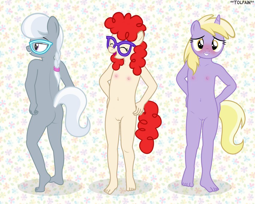 anthro barefoot blush butt clothed clothing eyewear feet female flat_chested genitals glasses group hands_behind_back hands_on_hips horn nipples nude plantigrade pussy topless trio young young_anthro tolpain friendship_is_magic hasbro my_little_pony mythology dinky_hooves_(mlp) silver_spoon_(mlp) twist_(mlp) earth_pony equid equine horse mammal mythological_creature mythological_equine pony unicorn absurd_res hi_res