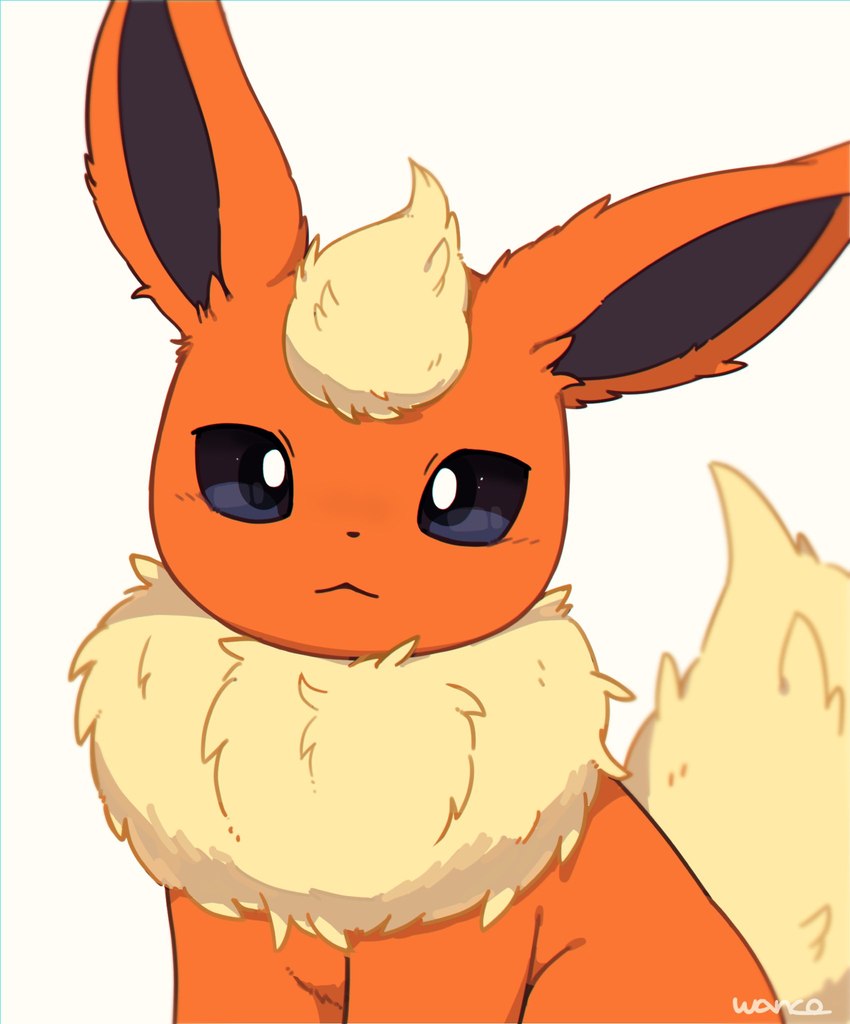 ambiguous_gender blue_eyes feral fluffy fur kemono looking_at_viewer neck_tuft orange_body orange_fur ruff simple_background solo tail tan_body tan_fur tuft white_background inukami_hikari nintendo pokemon eeveelution flareon generation_1_pokemon pokemon_(species) 2024 digital_media_(artwork) hi_res signature