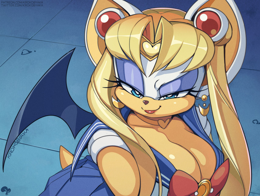 rouge the bat and sailor moon (sailor moon redraw challenge and etc) created by krokobyaka