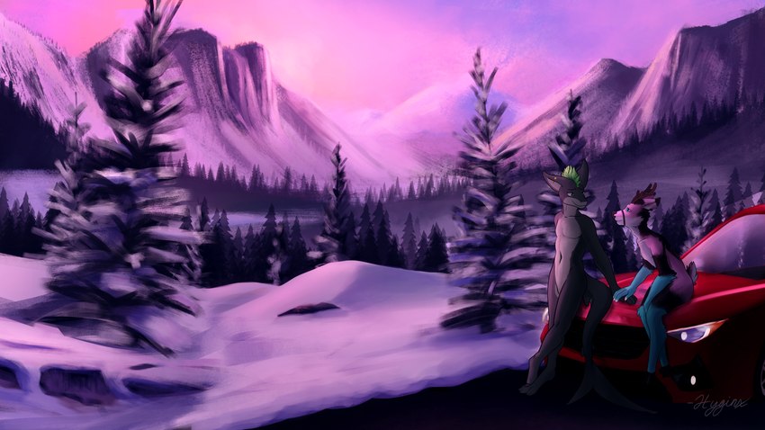 car colorado detailed_background intimacy intimate male male/male mountain plant rocky_mountains scenery snow sunrise tree vehicle winter hyginx subaru kilo deer fish mammal marine shark 16:9 hi_res widescreen
