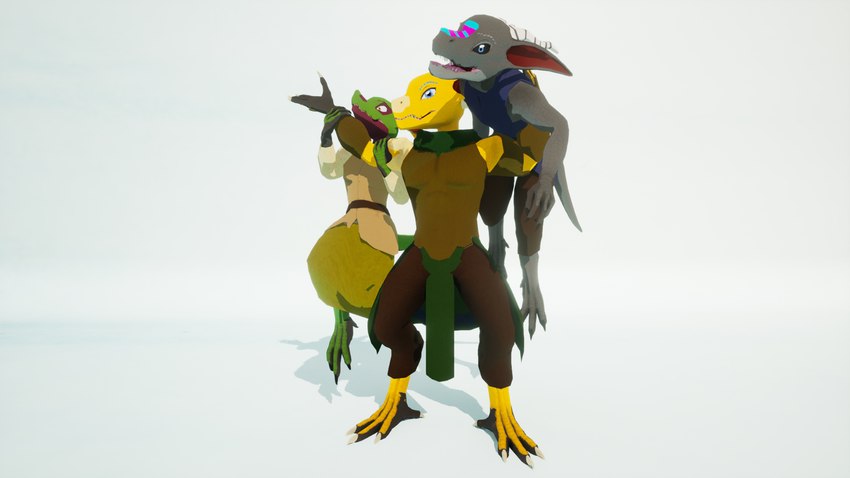 ambiguous_gender anthro carrying_another carrying_multiple_partners carrying_partner claws clothed clothing female group horn low_poly open_mouth simple_background trio kobold_dellarte baze kret sek humanoid kobold reptile scalie 16:9 3d_(artwork) 4k absurd_res digital_media_(artwork) hi_res widescreen