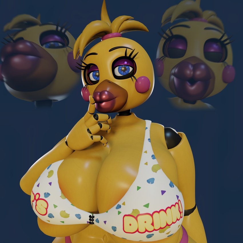 anthro areola areola_slip barely_visible_areola beak big_breasts blue_background bra breasts cleavage clothed clothing eyes_closed female finger_to_mouth hair huge_breasts lips looking_at_viewer machine navel non-mammal_breasts non-mammal_navel panties pink_clothing pink_panties pink_underwear simple_background skindentation solo thick_lips tied_hair underwear white_bra white_clothing white_underwear wide_hips rckke rckke_(modeler) five_nights_at_freddy's five_nights_at_freddy's_2 scottgames toy_chica_(fnaf) animatronic avian bird chicken galliform gallus_(genus) phasianid robot robot_anthro 1:1 3d_(artwork) digital_media_(artwork) hi_res