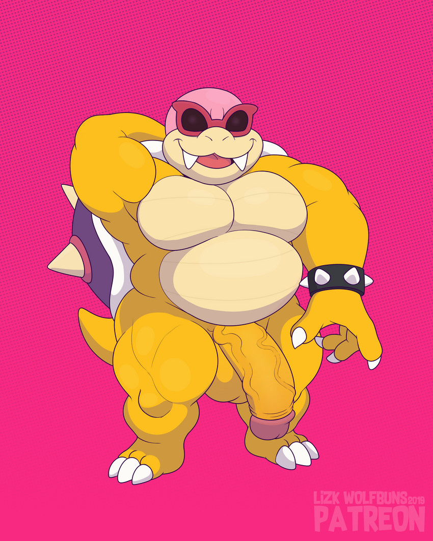 anthro balls biceps big_balls big_penis eyewear flaccid genitals male muscular muscular_anthro muscular_male nude pecs penis pose slightly_chubby smile smirk solo sunglasses vein veiny_penis wolfbuns mario_bros nintendo koopaling roy_koopa koopa scalie 4:5 absurd_res hi_res