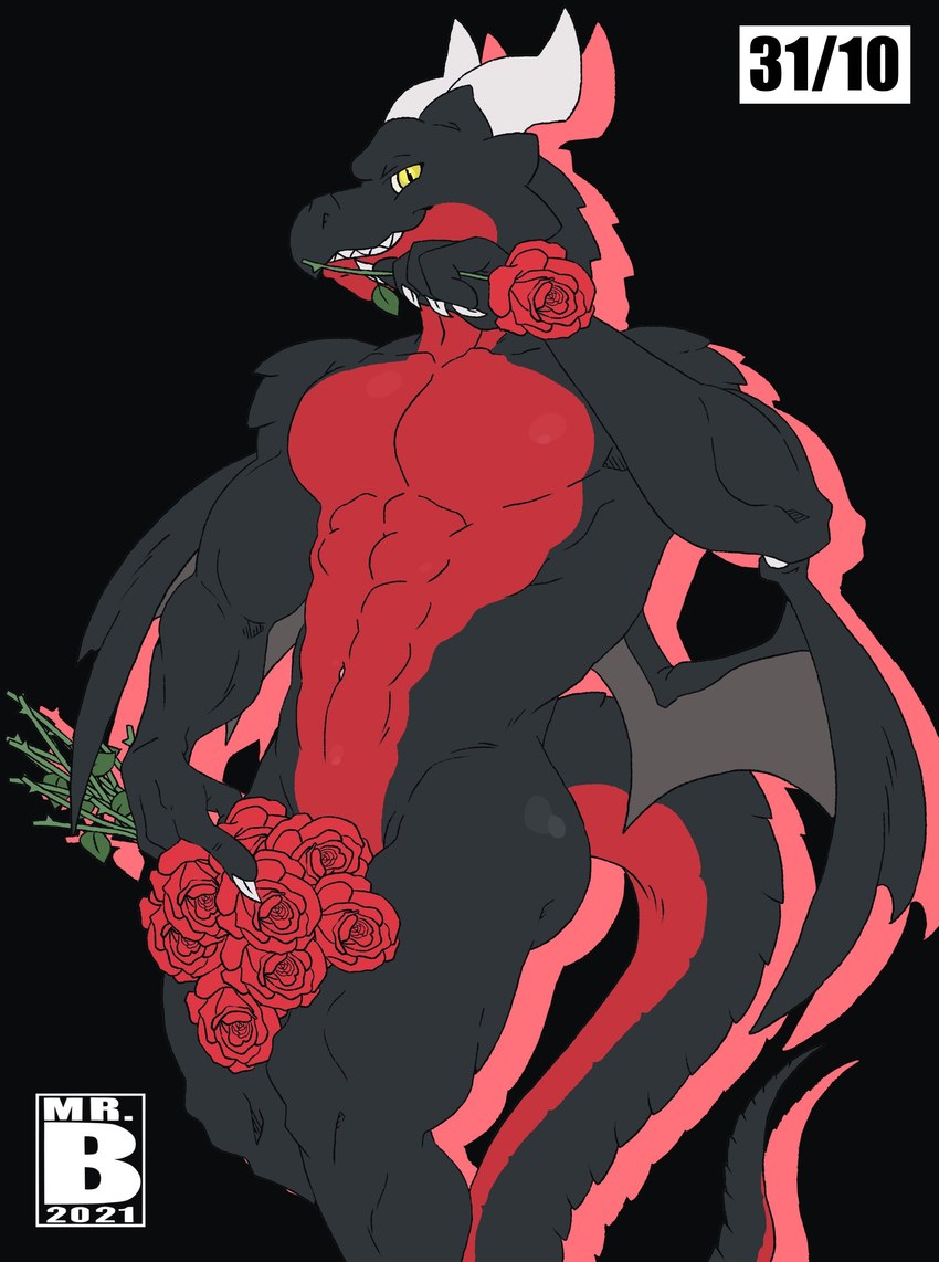 anthro convenient_censorship flower horn looking_at_viewer male membrane_(anatomy) membranous_wings plant rose_(flower) solo tail wings mr.brapion bad_dragon european_mythology mythology duke_(bad_dragon) dragon mythological_creature mythological_scalie scalie western_dragon absurd_res hi_res