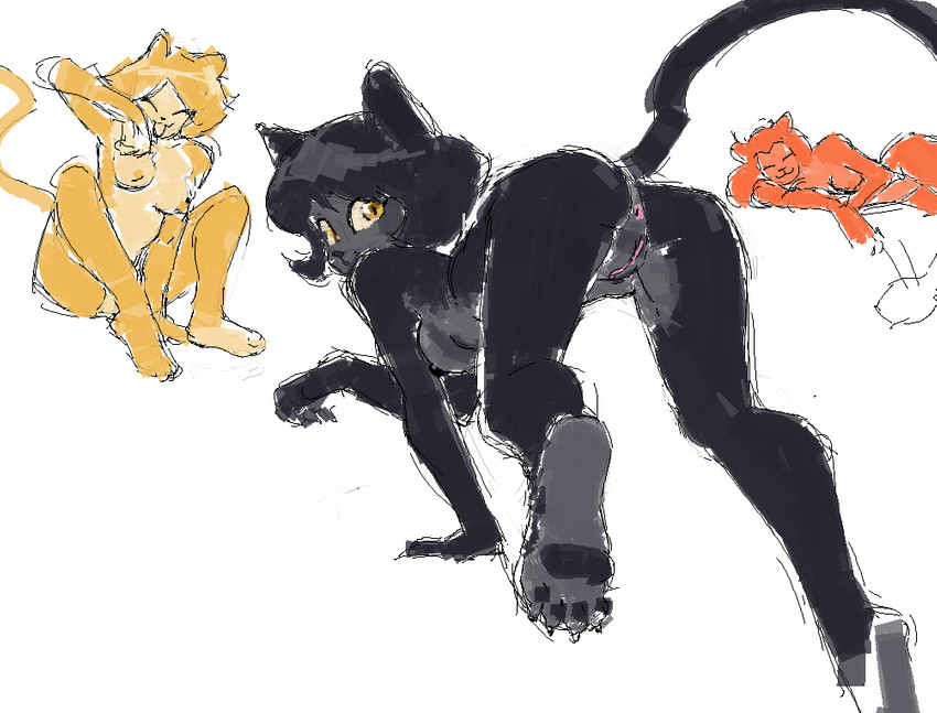 alternate_species anthro black_body black_fur female fur furrification genitals group orange_body orange_fur pawpads pussy simple_background tail white_background yellow_body yellow_fur smekbo totally_spies! alex_(totally_spies!) clover_(totally_spies!) sam_(totally_spies!) domestic_cat felid feline felis mammal 2020