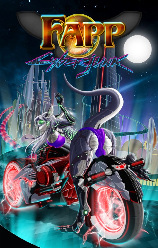 anthro breasts bulge clothed clothing cyberpunk detailed_background eyewear future futuristic glasses gynomorph hair intersex long_hair moon motorcycle presenting raised_tail rear_view solo tail underwear vehicle white_hair greyshores fapp kangaroo macropod mammal marsupial hi_res