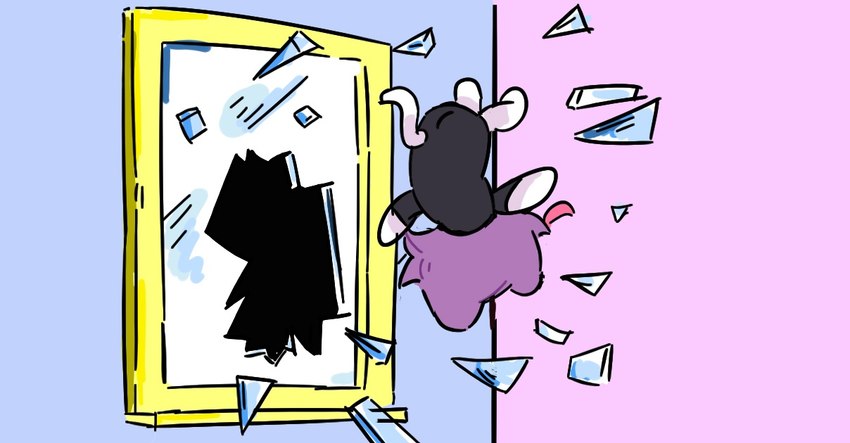 anthro black_clothing black_dress breaking_glass broken_glass broken_window butt clothed clothing defenestration dipstick_tail dress falling female fur furgonomics glass gloves_(marking) hair humor leg_markings markings parody purple_body purple_fur purple_hair purple_tail shattered_glass simple_background socks_(marking) solo tail tail_markings thrown thrown_through_window white_body white_fur window unknown_artist garfield_(series) garfield_thrown_out_of_the_window_(meme) vkontakte masyunya_(vkontakte) domestic_cat felid feline felis mammal 2022 meme