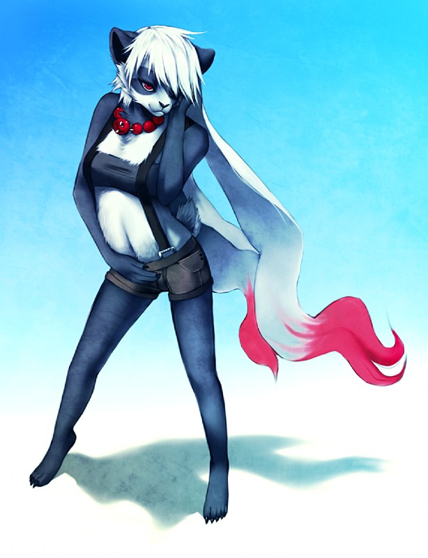 anthro biped clothed clothing female hair jewelry necklace red_eyes skimpy solo standing white_hair falvie shalinka_(character) bear giant_panda mammal digital_media_(artwork)